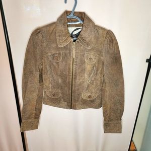 Genuine Leather Jacket in brown / camel Brand Rezult, collar,